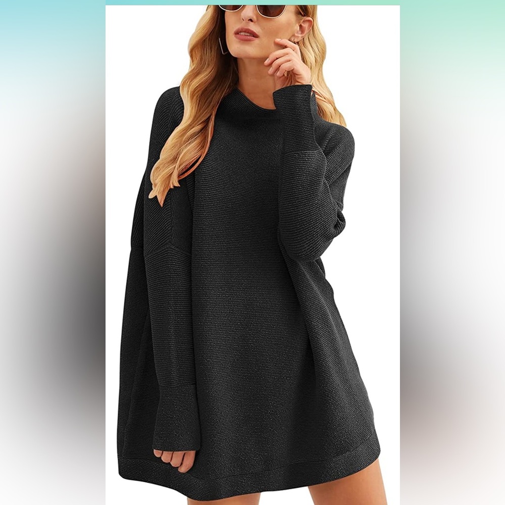 Turtleneck Batwing Slouchy Oversized Sweater Dress